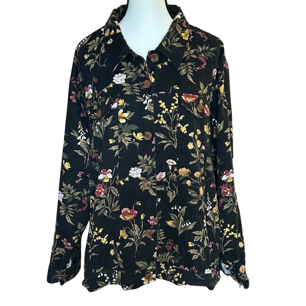 Vintage 90s Silhouettes Floral Botanical Denim Jacket XL/ 1X Cottagecore